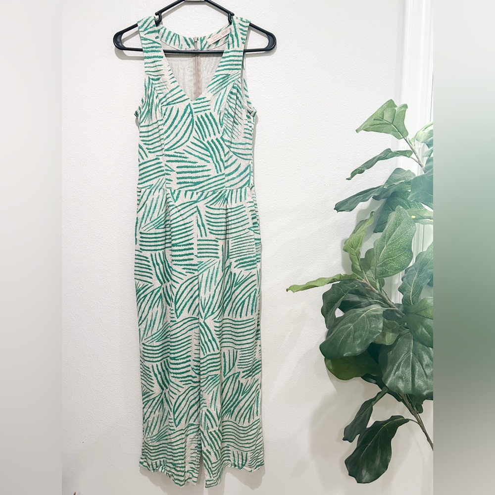Gatos & Atos linen romper green tropical cropped fitted xs